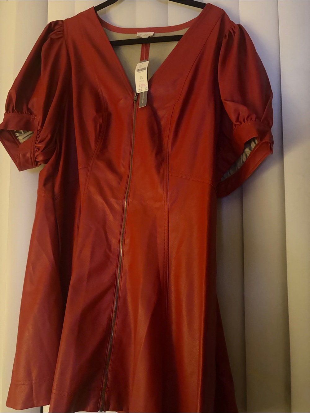 Pilcro Red Faux Leather Mini Dress with Puff Sleeves